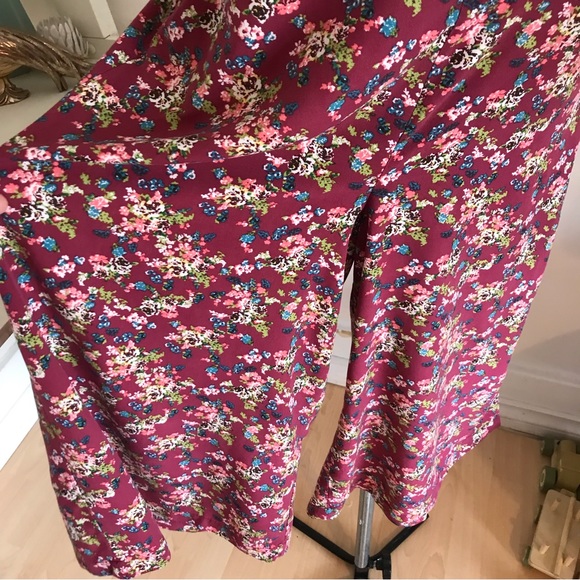 Halter Neck Mid-Length Jumpsuit, Quilted-Look Floral, Burgundy, Size Small - Picture 5 of 7